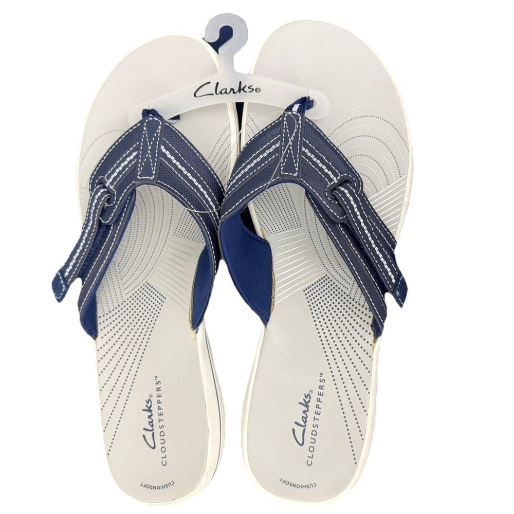 Clarks Women's Brinkley Jazz Flip Flops Cloudsteppers Size 12 Navy Blue New - Picture 6 of 11